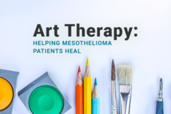 Image of art supplies. Image reads: Art Therapy: Helping Mesothelioma Patients Heal